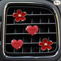 4PCS Car Air Vent Clips with Fragrance Pads, Cute Flower Car Air Fresheners Vents Clips Diamond Vent Clip Auto Interior Decor Charm Bling Auto Accessories Decoration for Women (Red)