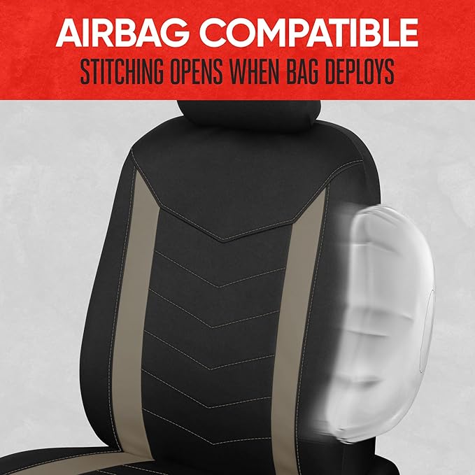 Motor Trend Neoprene Waterproof Seat Covers for Cars, Trucks, & SUV – Black & Beige Automotive Interior Protectors - Rear Split Bench Protector for Kids Dogs & Pets – Forros para Asientos de Carro