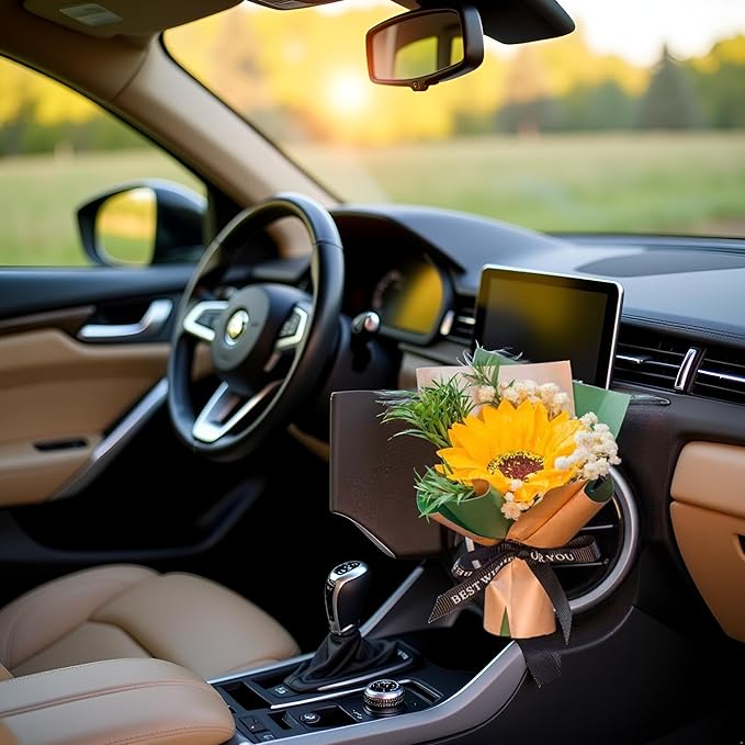 Fresh Flowers Mini Dried Flowers Bouquet for Car Air Vent Clips, Car Air Outlet Perfume Decoration, Air Fresheners Interior Accessories,Automotive Air Fresheners (yellow, Random fragrance)
