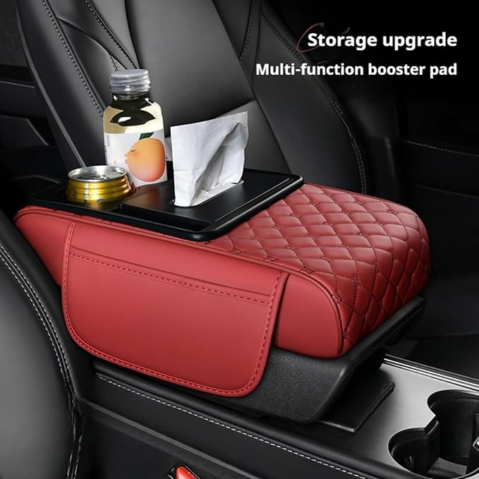 Center Console Cover Organizer, 5-In-1 Arm Rest Cover for Car with Cup Holder & Storage Pocket & Tissue Holder, Armrest Cover Cushion Pad, Grid, Grey
