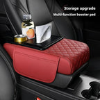 Center Console Cover Organizer, 5-In-1 Arm Rest Cover for Car with Cup Holder & Storage Pocket & Tissue Holder, Armrest Cover Cushion Pad, Grid, Orange