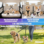 Double Dog Seat Belt for Car, Adjustable Headrest Restraint Safety Seatbelt with Reflective Bungee & Tangle-Free Swivel, No-Pull Split Leash for Vehicle Travel & Walking 2 Dogs, Black