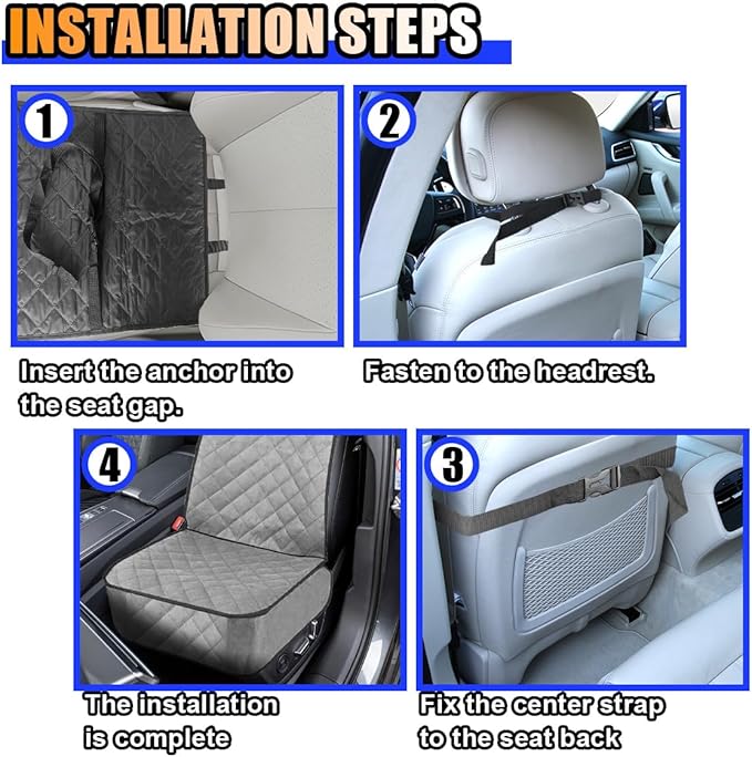 Dog Car Front Seat Cover with Side Flaps, Waterproof & Scratch Proof Car Seat Protector for Dog, Nonslip Pet Car Seat Pad with Safety Belt, Fit for Most Cars SUVs Trucks Jeeps (Grey)