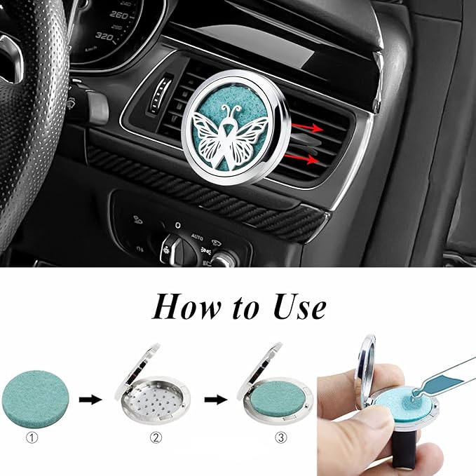 AZNECK Car Aromatherapy Essential Oil Diffuser Vent Clips Car Diffuser Vent Clip Butterfly Air Freshener 10 Felt Pads Car Accessories for Women Gifts