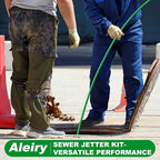 Sewer Jetter Kit for Pressure Washer,Water Jet Drain Cleaning Hose with Corner Rotating Button Spring Nose 1/4" NPT Sewer Cleaning Tool High-Pressure Nozzles,5800 PSI 150 FT