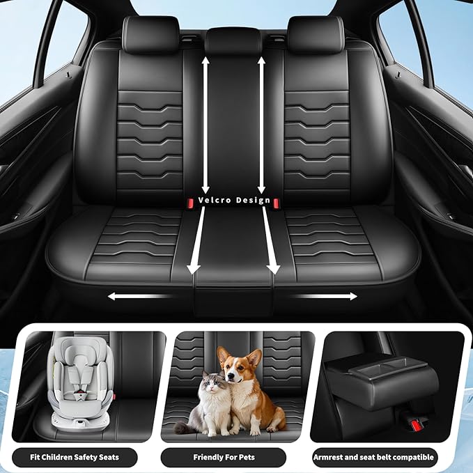 Fit Sonata Car Seat Covers Premium Leather for Hyundai Sonata 2007-2025 2026. Waterproof， Breathable, Scratch-Resistant & All-Weather Seat Cushion Protector（Full Set,Black