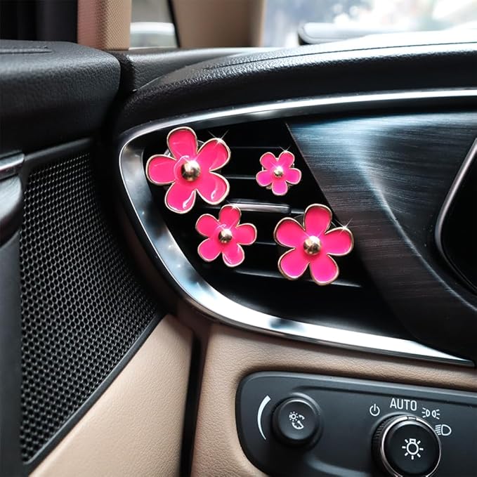 Cute Flowers Air Vent Clips Car Air Freshener,4pcs Rose Red Girly Daisy Flower Car Accessories for Women,Lavender Car Scent Decorations Refillable Clips On Air Freshener
