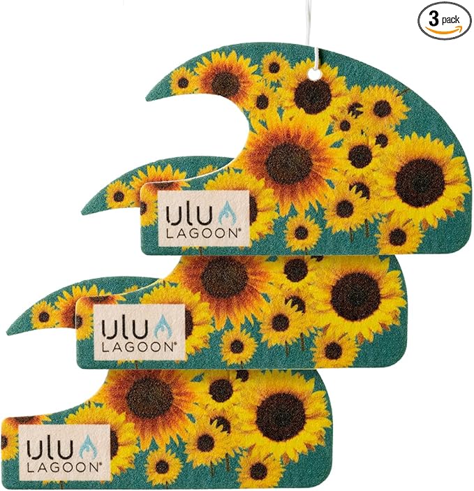 ulu Lagoon Hanging Car Air Freshener | Tropical Beach Coconut Surf Wax Scent Mini Wave | Long Lasting Car Freshener, Closet and Beyond | Made In USA | 3 Pack (Sunflower)
