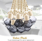 15 Pack Black Glass Car Hanging Bottles Empty Car Air Freshener Diffuser Bottle Essential Oil Fragrance Perfume Pendant Bottles Auto Ornaments Decor (Diamond)