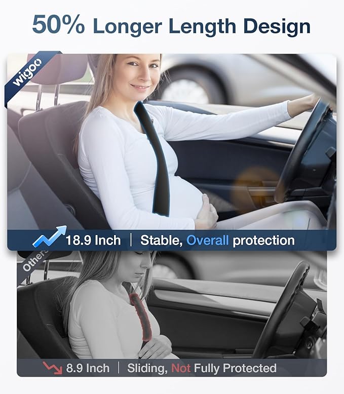 Wigoo 2026 Upgraded Extended Version Suede Car Seat Belt Cover, [Reduces Neck Friction & Enhances Comfort], Soft Shoulder Pad Protector, Auto Interior Accessories,(2 Packs, 18.9Inch), Black