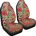 Leopard Print Rose Car Front Seat Covers Set of 2 Piece Auto Seats Protectors Anti-Scratch Seat Covers Universal Fit Most Vehicles