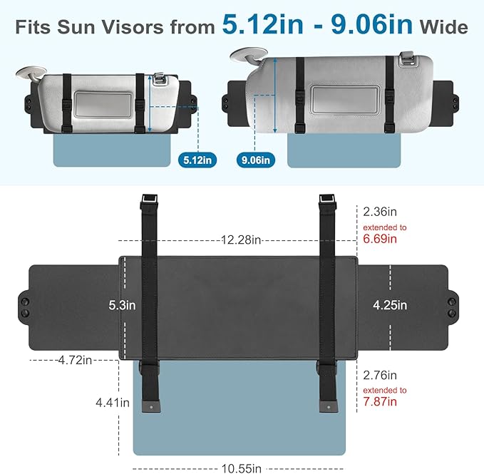 Sun Visor Extender for Car, Visor Extender Sun Blocker, Sun Visor Extension with Anti-Glare Lens Blocks UV & Sunlight, Adjustable Car Sun Visor for Safe Driving (1 Pack)