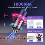 Handheld Car Vacuum Portable Cordless,18000PA High Power Vacuum Cleaner with Brushless Motor.7 in 1 Mini Hand Held Vacuum Rechargeable AirDuster/Blower for Car,Home,Ofice,Pet