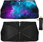 CHILLTEK Funny Car Windshield Sun Shade, Purple Starry Nights Car Sun Shade, Block UV Rays Heat Foldable Windshield Umbrella Sun Visor Protector - Keep Vehicle Cool for Cars SUV