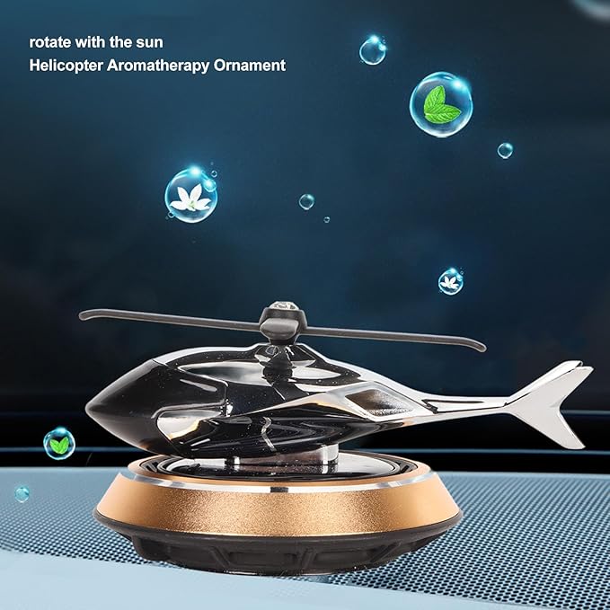 Helicopter Car Air Fresheners Rotating, Solar Car Fresheners Airplane Car Perfume Decoration for Office Bar, Relieve Stress Alloy Car Essential Oil Diffuser for Home (Gold)