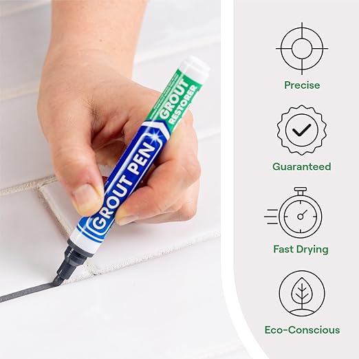 Grout Pen Dark Grey Tile Paint Marker: Waterproof Grout Paint, Tile Grout Colorant and Sealer Pen - Dark Grey, Narrow 5mm Tip (7mL) - 3 Pack