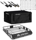 ARKSEN 43" x 39" x 6" Roof Rack Basket with Extension, Waterproof Cargo Bag, Net & Ratchet Straps, 150 lb Heavy-Duty Steel Cargo Carrier, Fits Crossbars up to 1.38" Thick, for SUV & Pickup Truck