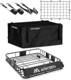 ARKSEN 43" x 39" x 6" Roof Rack Basket with Extension, Waterproof Cargo Bag, Net & Ratchet Straps, 150 lb Heavy-Duty Steel Cargo Carrier, Fits Crossbars up to 1.38" Thick, for SUV & Pickup Truck