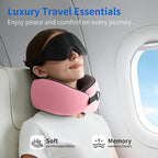 Travel Pillow, Memory Foam Neck Pillow for Sleeping, 360° Ergonomic Support Travel Neck Pillow for Flights, Portable Set with 3D Eye Mask, Washable Cover, Comfort for Airplane & Office (Pink)