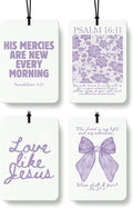 Purple Christian Car Air Freshener 4 Pcs, Girly Pink Bow Floral Religious Hanging Air Freshener for Cars Closet Drawer Books, Cute Preppy Christian Car Accessories Mirror Decor for Women