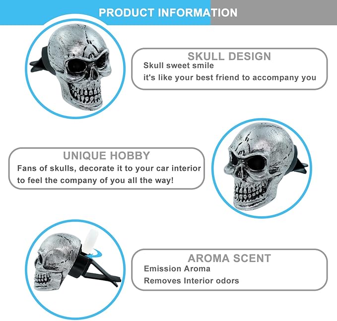 Skull Car Air Fresheners Cute Cool Funny Air Conditioning Vent Perfume Diffuser Decoration Interior Car Accessories 2 pcs