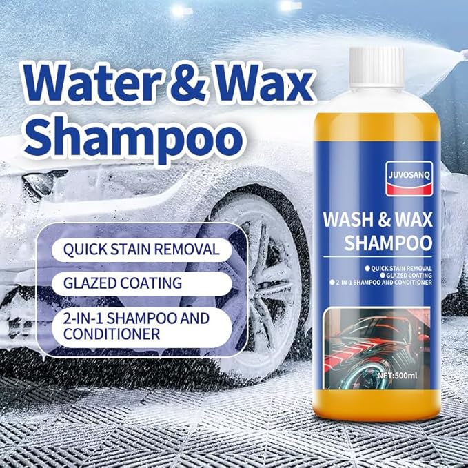 Car Wash & Wax Shampoo, 2-in-1 Liquid Car Shampoo and Conditioner, Enzyme Active Stain Remover with Glazed Coating, Phosphate-Free for Car/Motorcycle Exterior, 500ml/16.9oz