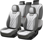 Coverado Car Seat Covers Full Set, Seat Covers for Cars, Front Seat Covers and Back Seat Cover Waterproof Leather Automotive Seat Cover, Universal Car Interior Protectors for Most Cars Light_Gray