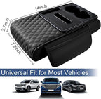 Car Center Console Cover, Upgraded Leather 5 in 1 Arm Rest Cover for Car with Cups Holder Storage Bags Tissue Box, Universal Interior Armrest Cushion for Almost Accessories Vehicles
