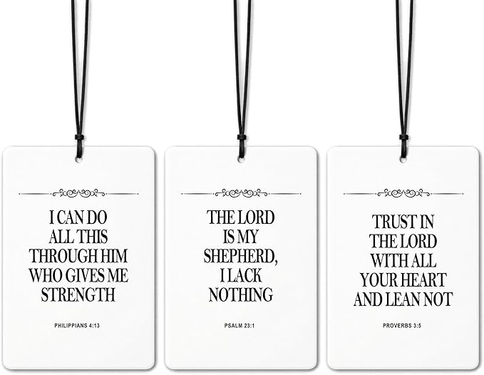Minimalist Christian Car Air Freshener 3 Pcs, Religious Bible Verse Scripture Hanging Air Freshener for Cars Closet Drawer Books, Christian Room Car Accessories Mirror Decor for Women