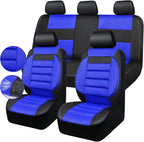 CAR PASS Leather 3D Foam Back Support Car Seat Covers Full Set Air Mesh Automotive Seat Covers, All Season Car Seat Cover Fit Automotive,SUV,Sedan,Van, Airbag Compatible Elegance(Black and Blue Royal)