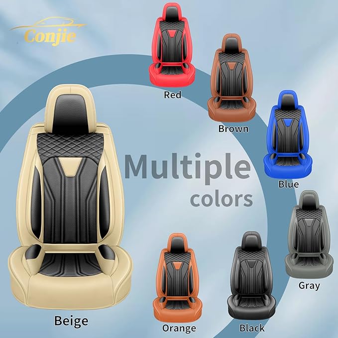 Fit Leaf Car Seat Covers Compatible with Nissan Leaf 2012-2025 2026 - Full Set Premium Leather， Waterproof Breathable， All-Weather Seat Cushion Protecto&Airbag Compatible （Beige & Black