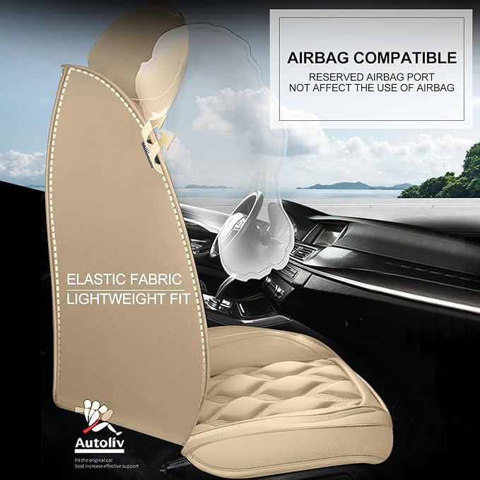 AOMSAZTO Car Seat Covers Fit for Acura TL 2008-2014 Leather Car Seat Cover Seat Cushion Protector Airbag Compatible Waterproof Full Set 5 Seats Beige