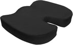 Bookishbunny 2pc High Resilience Memory Foam Seat Chair Waist Lumbar Back Support Cushion Pillow Car Office Home (Black)