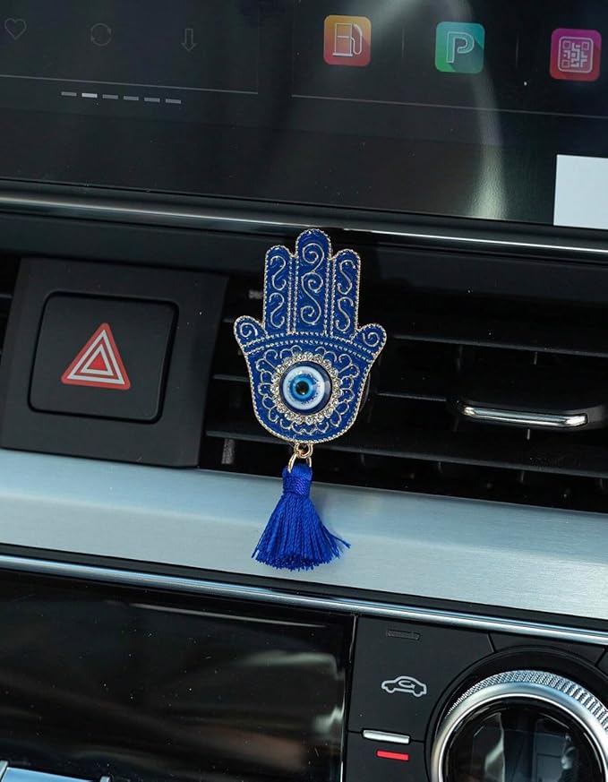 Hamsa Hand Evil Eye Car Vent Clip – Spiritual Protection Lucky Charm, Air Vent Decor, Blessing Ornament, Ojo Turco Car Accessory