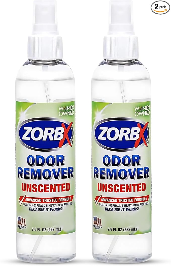 ZORBX Unscented Odor Eliminator for Strong Odor 7.5 Fl Oz Pack of 2 - Used in Hospitals & Healthcare Facilities - Advanced Formula, Fast-Acting Odor Remover Spray for Dog, Cat, House & Carpet