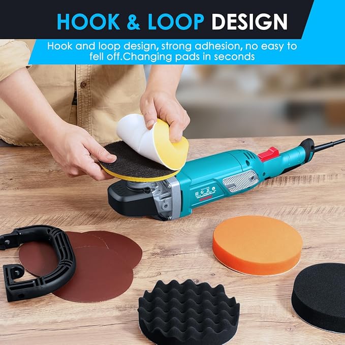 ENEACRO Buffer Polisher, 1800W Rotary Car Polisher Waxer, Variable Speed with Digital Readout, 6”/7” Backing Plate, Detachable Handles Suitable for Boat,Car Sanding, Polishing and Waxing