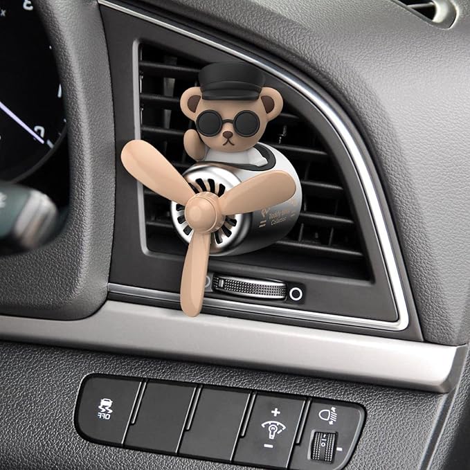 Car Air Fresheners,Cute Bear Pilot Car Diffuser Rotating Propeller Air Outlet Vent Fresheners,Aromatherapy Ornament Car Accessories