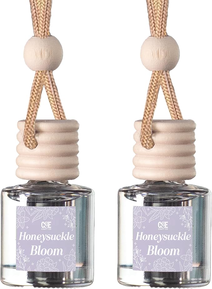 C&E Craft Co Hanging Car Air Freshener Diffuser 2 Pack, Long Lasting Fragrance Oil Car Freshener, Glass Bottle Auto Air Freshener, Made in USA (Honeysuckle Bloom)