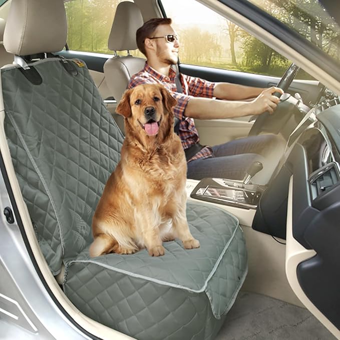 Deluxe Dog Seat Cover for Front Seat-More Durable Waterproof Front Seat Protector, High Heat Resistant and Nonslip Front Seat Cover for Dogs Kids, Universal Size (Grey)