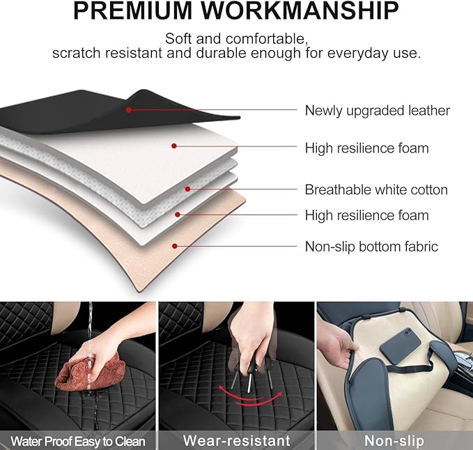 2 Pack Leather Front Seat Covers, Universal Sideless Car Seat Protectors, Waterproof Automotive Seat Cover for Most Cars Trucks SUV(Black)