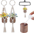 2pcs Plant Flower Car Hanging Air Freshener Accessories with Wooden Essential Oil Diffuser Cute Car Rear View Mirror Hanging Accessories for Home Office Decor