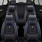 Car Seat Cover 6 Seats for Ford Explorer 2000-2026, Waterproof Durable Compatible Airbag, Premium Leather Seat Protector(6 Seats Luxury,Black Blue)