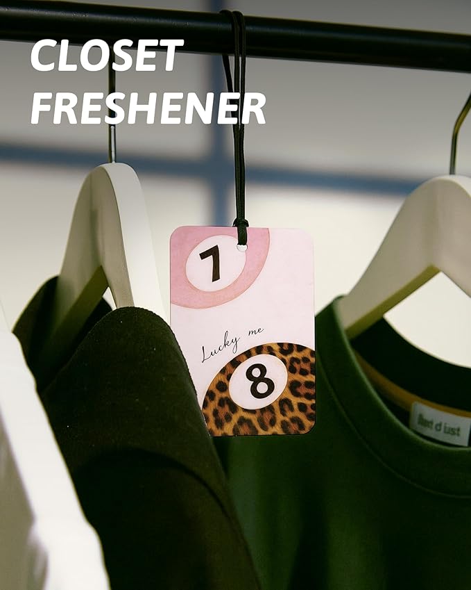 Trendy Pink Cheetah Print Car Air Freshener 4 Pcs, Funky Retro Ace Lucky 8 Ball Leopard Hanging Air Freshener for Cars Closet Drawer Books, Cute Girly Car Accessories Mirror Decor for Women