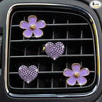 4PCS Car Air Vent Clips with Fragrance Pads, Cute Flower Car Air Fresheners Vents Clips Diamond Vent Clip Auto Interior Decor Charm Bling Auto Accessories Decoration for Women (Purple)