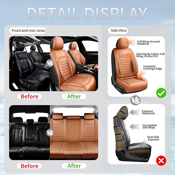 Fit Tucson Premium Leather Car Seat Covers Compatible with Hyundai Tucson 2010-2026, Breathable, Wear Resistant, Airbag Compatible, All-Weather Protection & Full Coverage, 2 Front Seat Brown