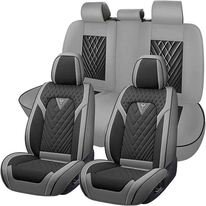 Truck Seat Covers for Toyota Tacoma 2006-2026, Waterproof Premium Leather Full Coverage Car Seat Cover, Muscle Sport Style Auto Interior Seat Cover Sets (Full Set/Gray Black)