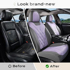 Coverado Car Seat Covers Full Set, Seat Covers for Cars, Waterproof Leather Automotive Seat Cover, Universal Car Interior Protectors Cushion for Most Cars Gray_Pruple