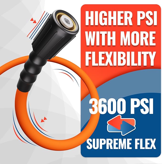 YAMATIC Pressure Washer Hose 25 FT, 1/4 Inch 3600 PSI Power Washer Hose M22, Flexible High Pressure Kink Resistant, Copper Connectors – Replacement Pressure Washing Hose for Car and Outdoor Cleaning