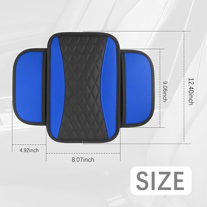 Patchwork Leather Center Console Covers for Cars,Upgraded Arm Rest Cover for Car with Side Storage Pocket for Car Seat Organizer,Middle Console Cover Stylish Car Decoration (Blue)