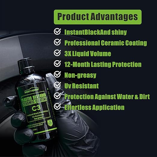 90ml Ceramic Plastic Restorer - Car Trim Restorer Kit with 12-Month UV Protection, 3 fl oz Professional Grade